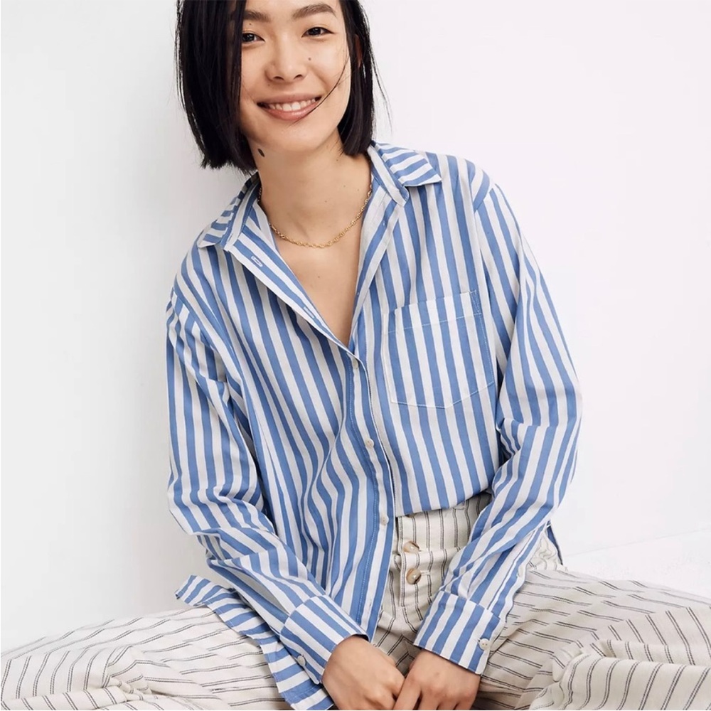 Madewell Oversize Blue and White Striped Button-down Shirt